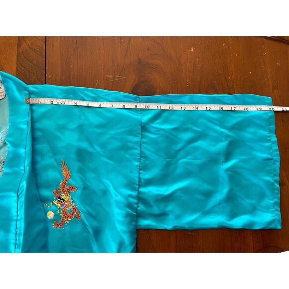 Vintage Golden Dragon Medium Hand Embroidered 100% Silk Chinese Kimono Robe Blue - Picture 10 of 13
